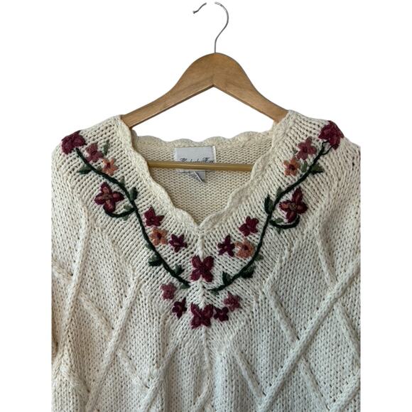 Vintage Kimberly Hope White & Pink Floral Knit Grandma Sweater Women's Large - Picture 3 of 11